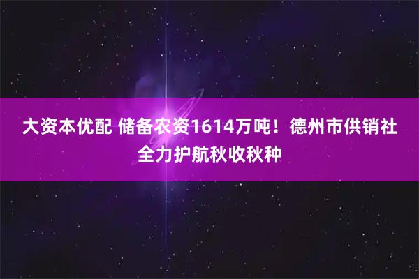 大资本优配 储备农资1614万吨！德州市供销社全力护航秋收秋种